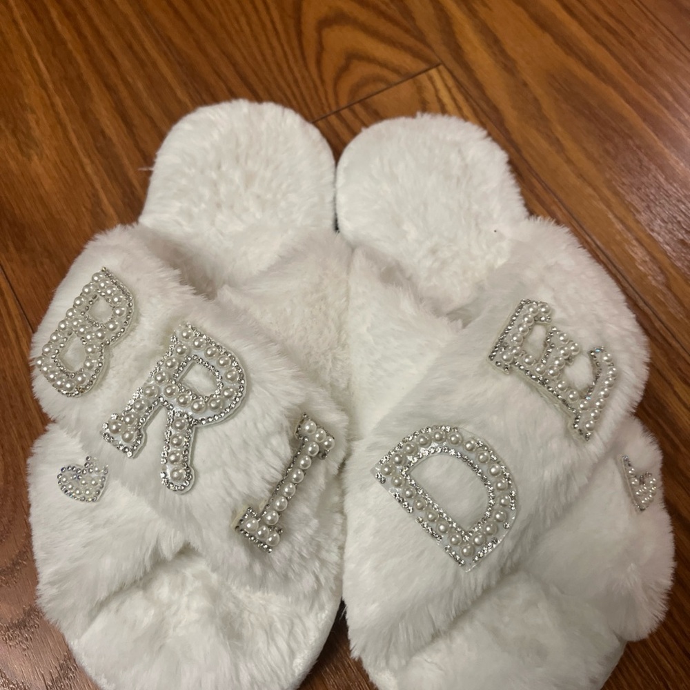White Furry Bride Slippers